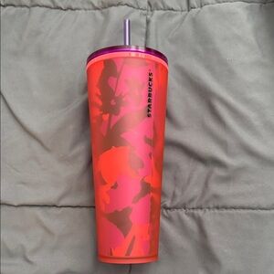 Starbucks Red Floral Soft Touch 24oz Venti cold cup tumbler 2022 NEW